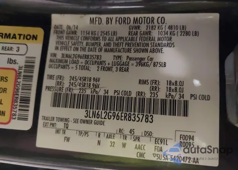 2014 Lincoln Mkz from USA, damaged, VIN 3LN6L2G96ER835783